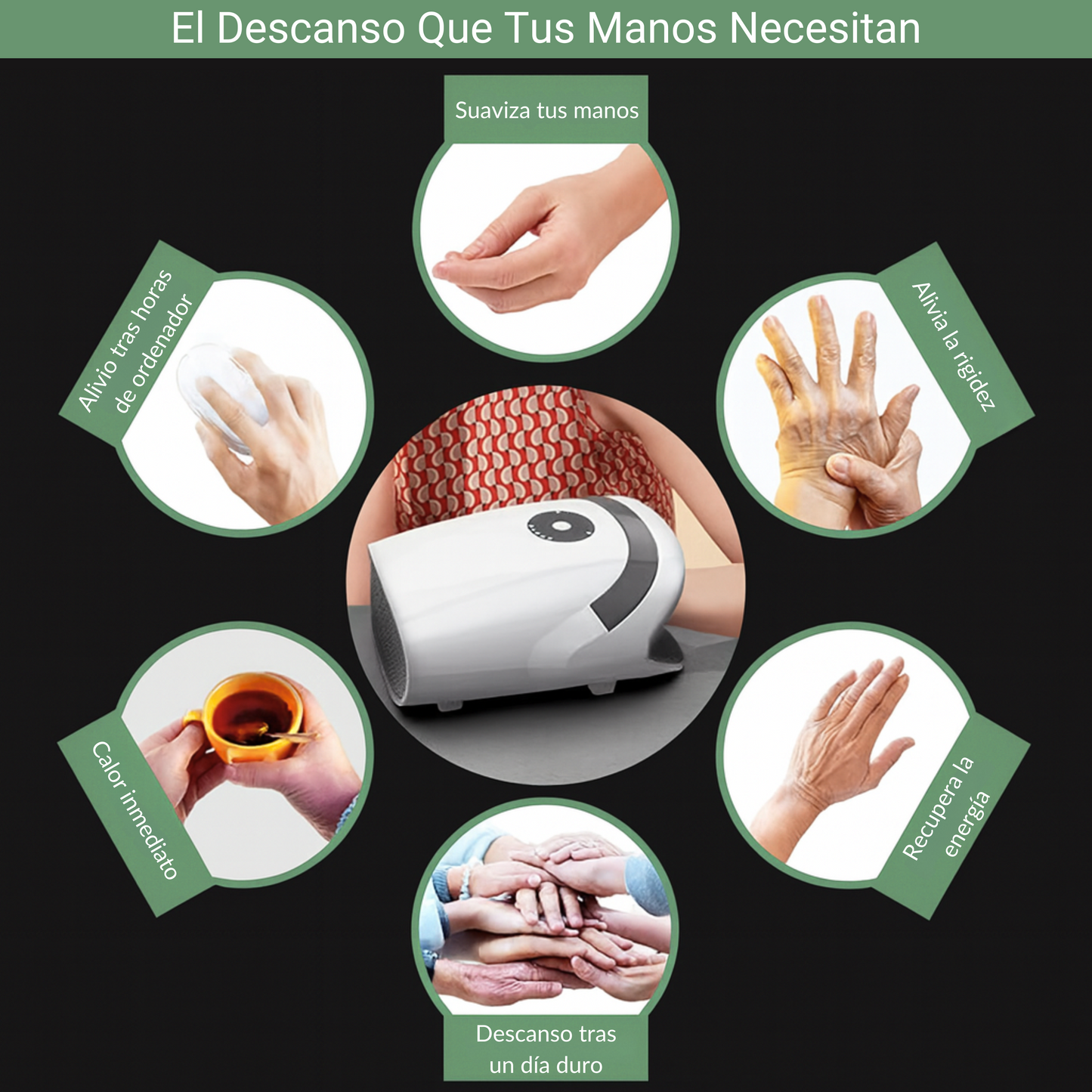 Masajeador de Manos con Efecto Compresivo y Calor Terapéutico